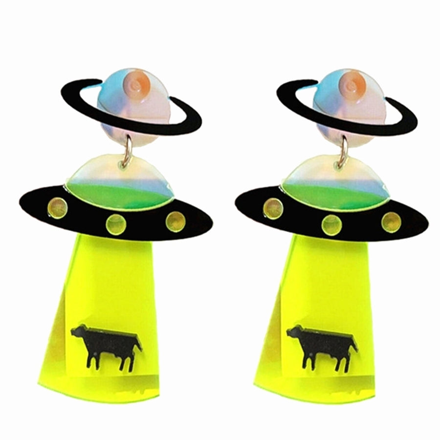 Fashion Women Acrylic UFO Spacecraft Alien Earrings Party Jewelry Accessory Gift Image 1