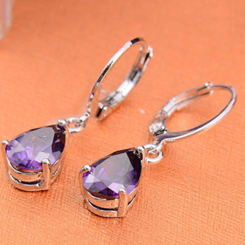 Women Teardrop Cubic Zirconia Dangle Hoop Earrings Wedding Party Jewelry Gift Image 11