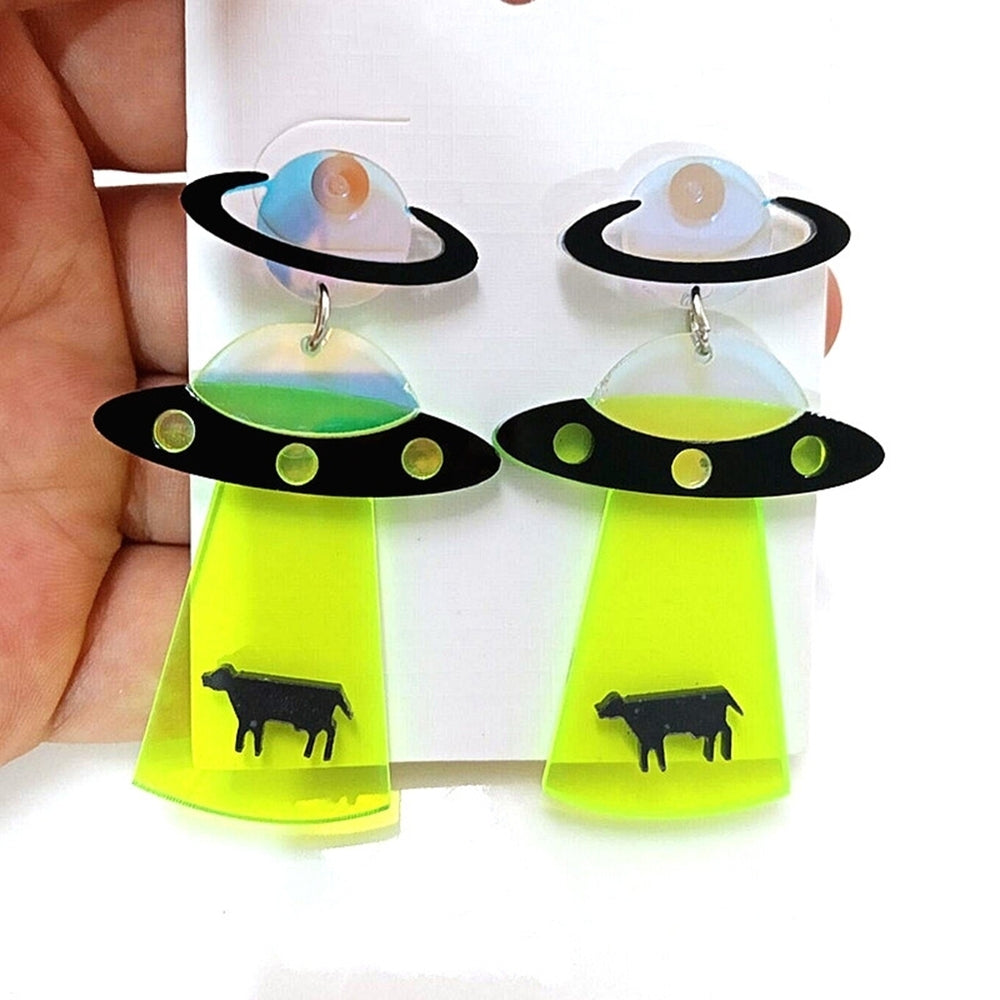 Fashion Women Acrylic UFO Spacecraft Alien Earrings Party Jewelry Accessory Gift Image 2