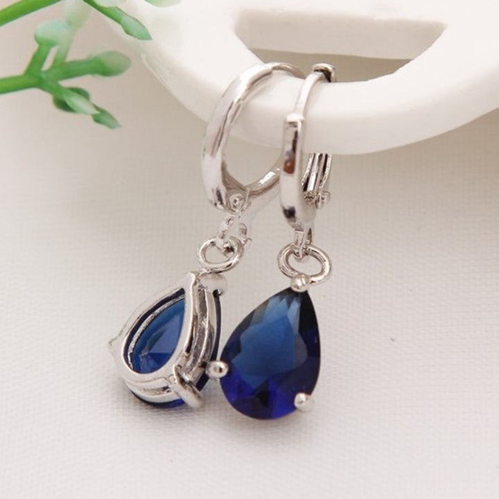 Women Teardrop Cubic Zirconia Dangle Hoop Earrings Wedding Party Jewelry Gift Image 12