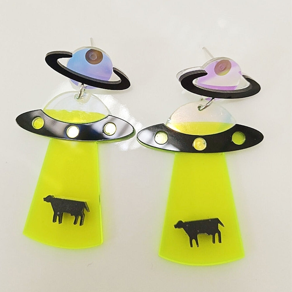 Fashion Women Acrylic UFO Spacecraft Alien Earrings Party Jewelry Accessory Gift Image 3