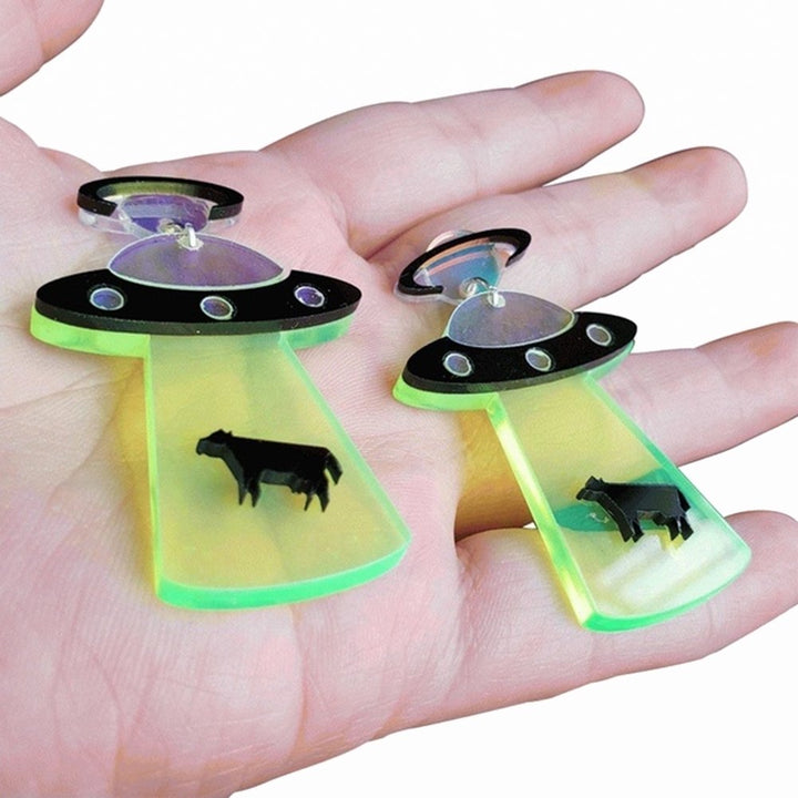 Fashion Women Acrylic UFO Spacecraft Alien Earrings Party Jewelry Accessory Gift Image 4