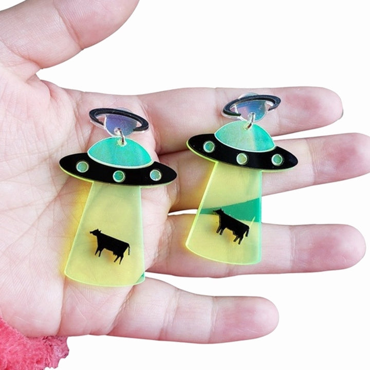 Fashion Women Acrylic UFO Spacecraft Alien Earrings Party Jewelry Accessory Gift Image 4