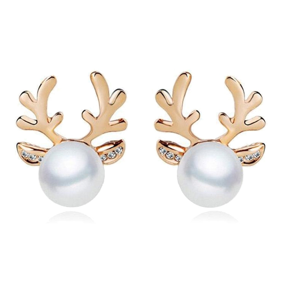 Faux Pearl Inlaid Christmas Deer Antlers Necklace Earrings Women Jewelry Gift Image 3