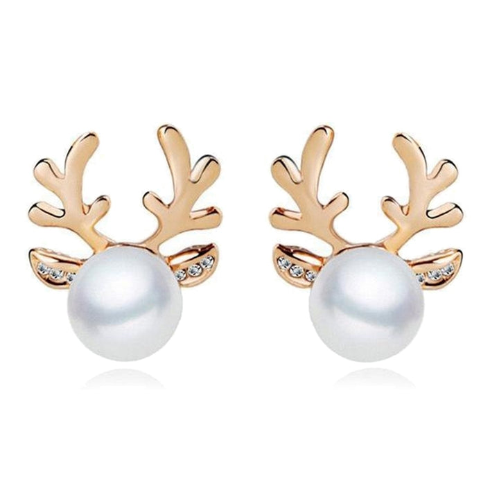 Faux Pearl Inlaid Christmas Deer Antlers Necklace Earrings Women Jewelry Gift Image 3