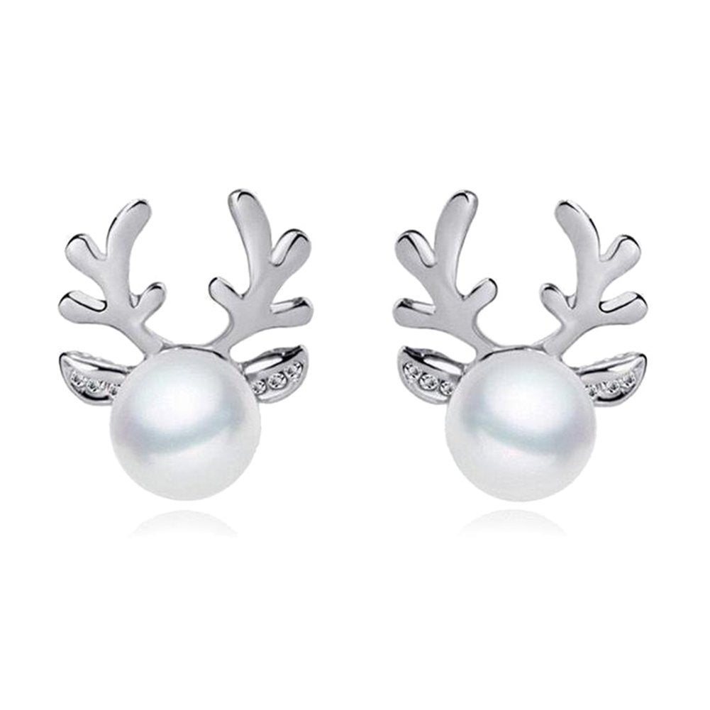 Faux Pearl Inlaid Christmas Deer Antlers Necklace Earrings Women Jewelry Gift Image 1