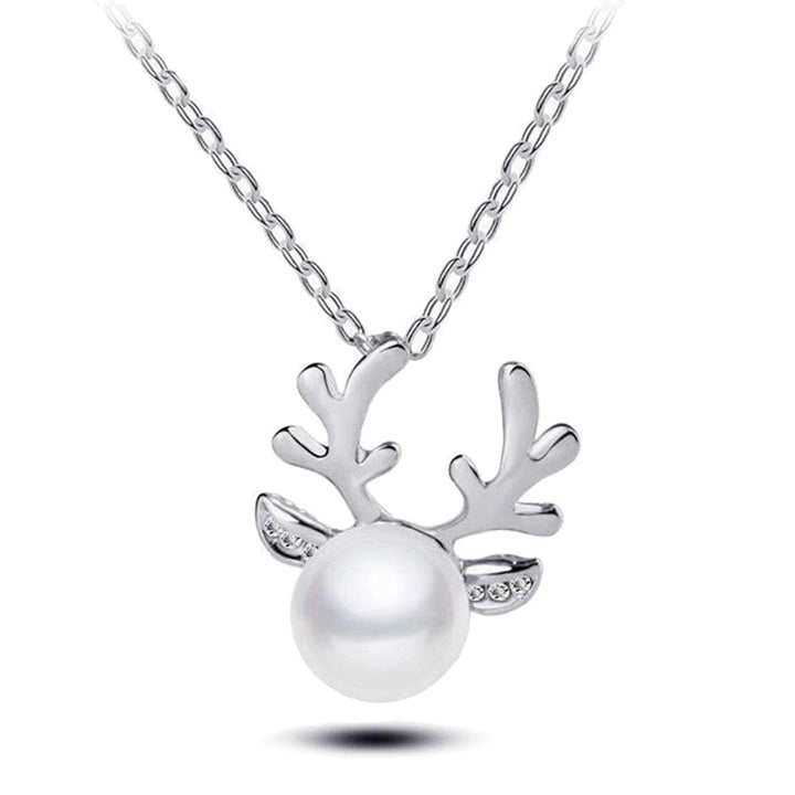 Faux Pearl Inlaid Christmas Deer Antlers Necklace Earrings Women Jewelry Gift Image 4