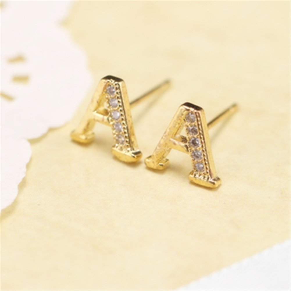 Fashion Women Rhinestone Inlaid English Letters Ear Stud Earrings Jewelry Gift Image 4