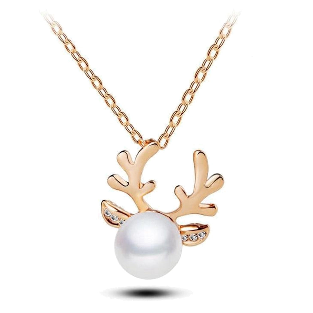 Faux Pearl Inlaid Christmas Deer Antlers Necklace Earrings Women Jewelry Gift Image 6