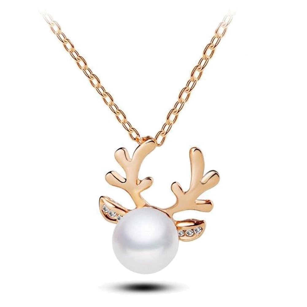 Faux Pearl Inlaid Christmas Deer Antlers Necklace Earrings Women Jewelry Gift Image 1