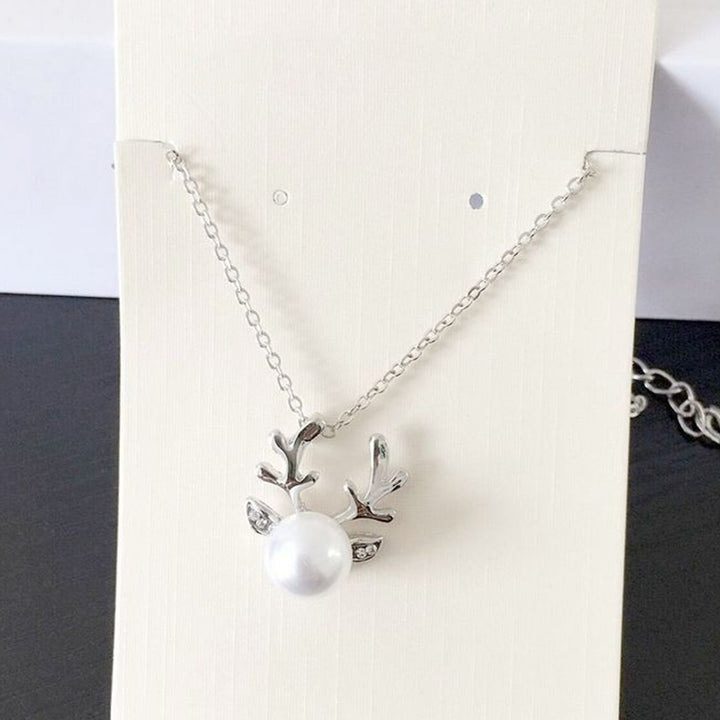 Faux Pearl Inlaid Christmas Deer Antlers Necklace Earrings Women Jewelry Gift Image 7