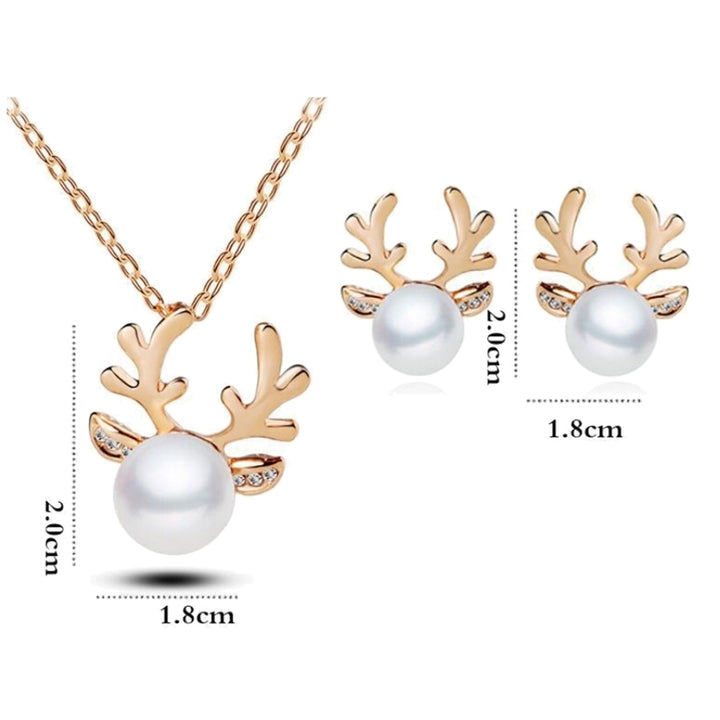 Faux Pearl Inlaid Christmas Deer Antlers Necklace Earrings Women Jewelry Gift Image 11