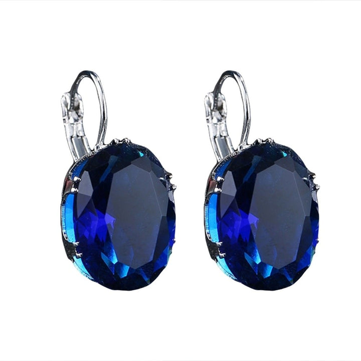 Elegant Women Oval Faux Gemstone Inlaid Dangle Leverback Earrings Jewelry Gift Image 4