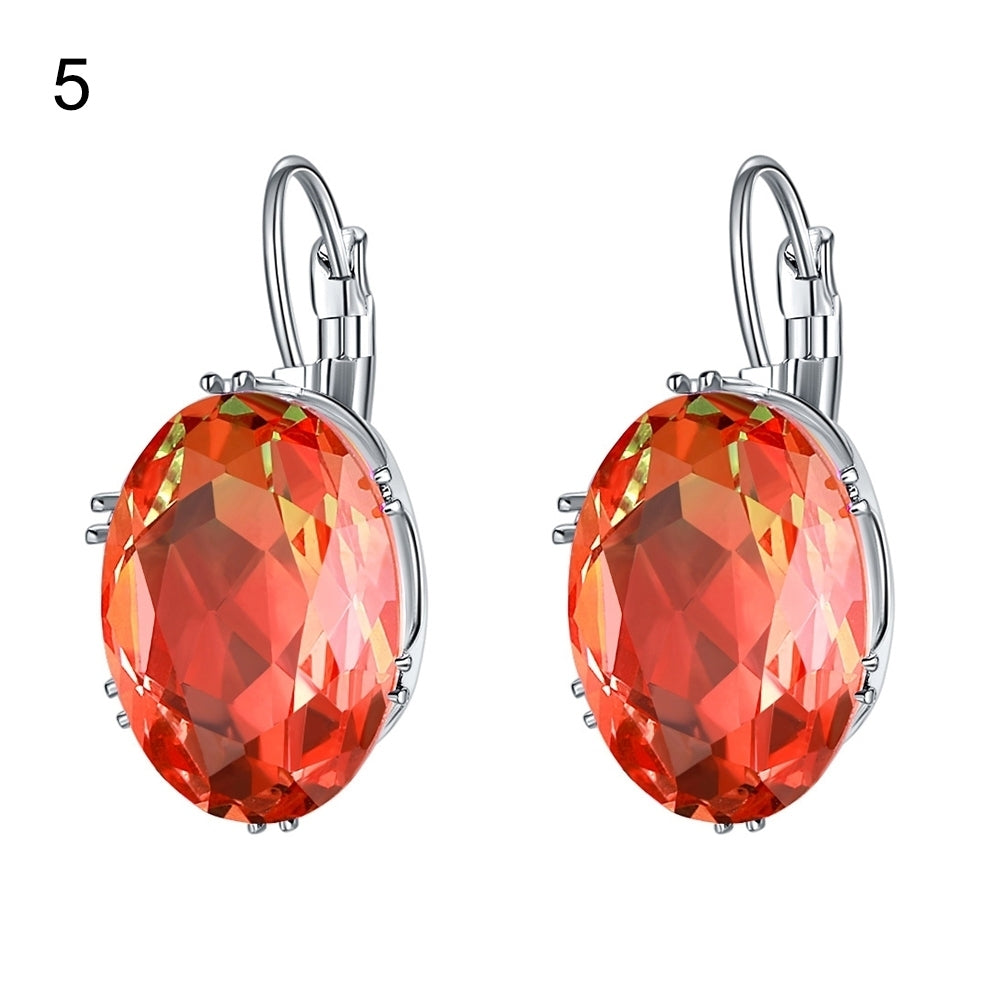 Fashion Women Oval Cubic Zirconia Inlaid Dangle Leverback Earrings Jewelry Gift Image 3