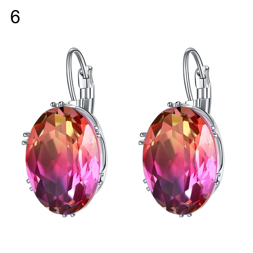 Fashion Women Oval Cubic Zirconia Inlaid Dangle Leverback Earrings Jewelry Gift Image 4