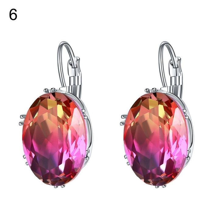 Fashion Women Oval Cubic Zirconia Inlaid Dangle Leverback Earrings Jewelry Gift Image 1