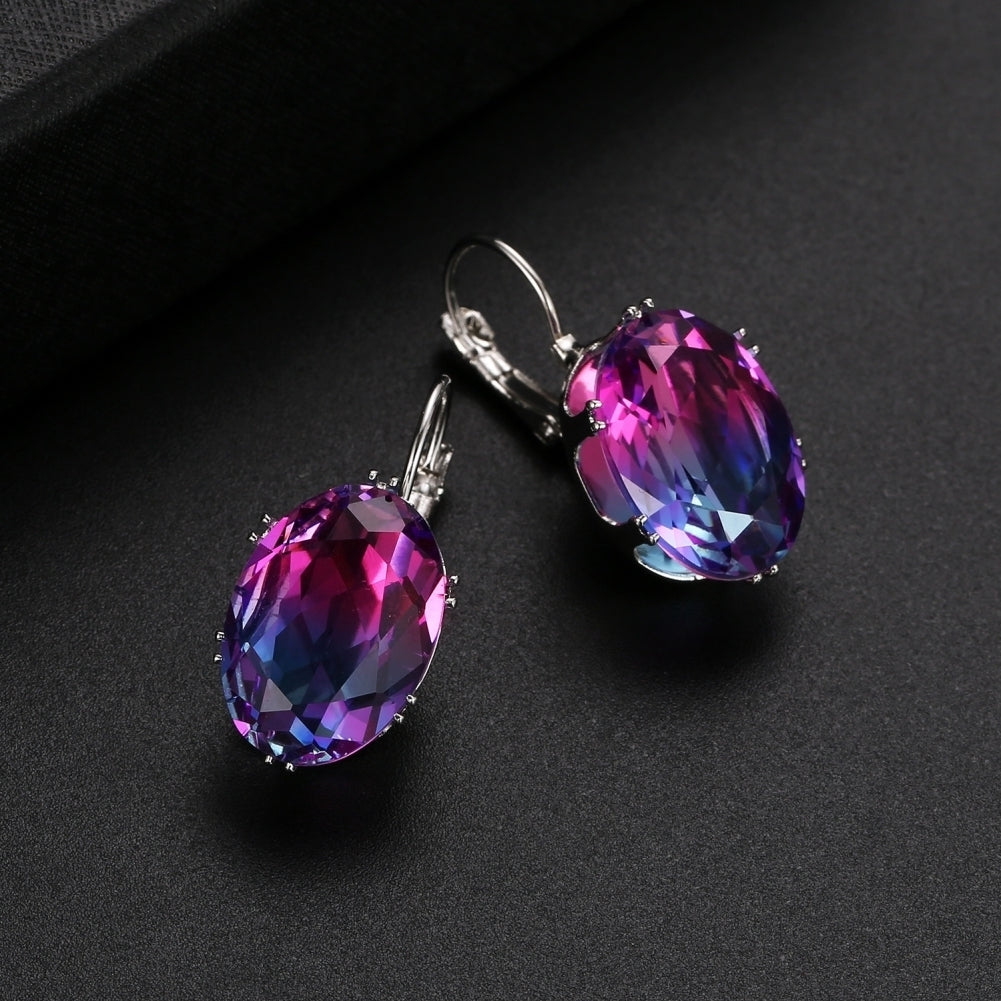 Fashion Women Oval Cubic Zirconia Inlaid Dangle Leverback Earrings Jewelry Gift Image 6