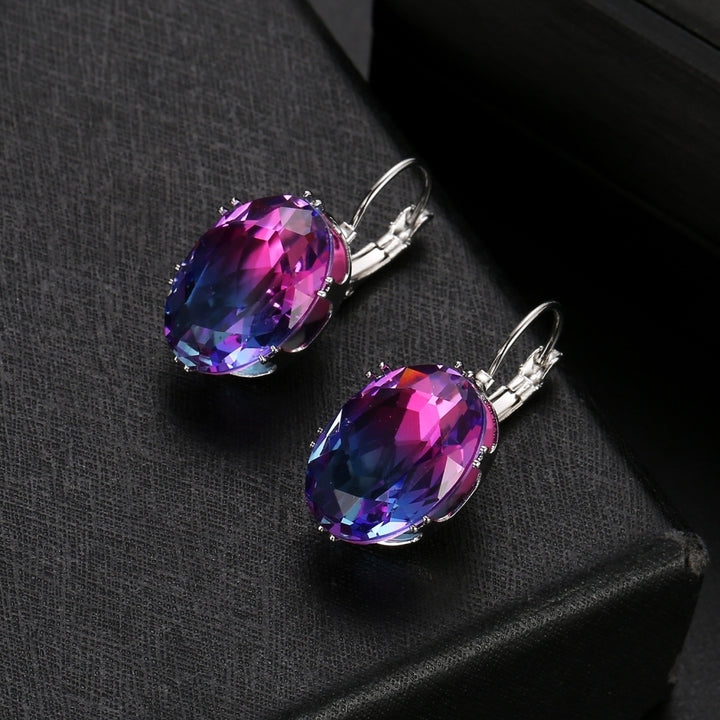 Fashion Women Oval Cubic Zirconia Inlaid Dangle Leverback Earrings Jewelry Gift Image 8