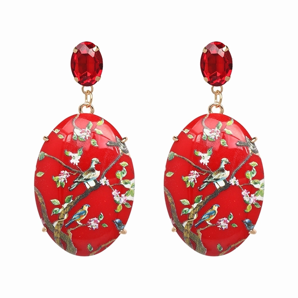 Retro Women Floral Oval Faux Gemstone Dangle Earrings Eardrop Party Jewelry Image 1