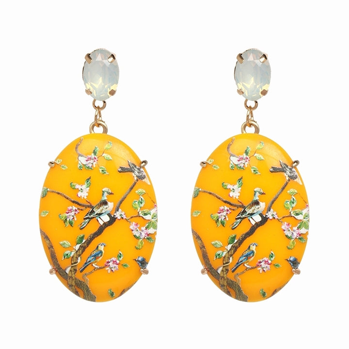 Retro Women Floral Oval Faux Gemstone Dangle Earrings Eardrop Party Jewelry Image 2