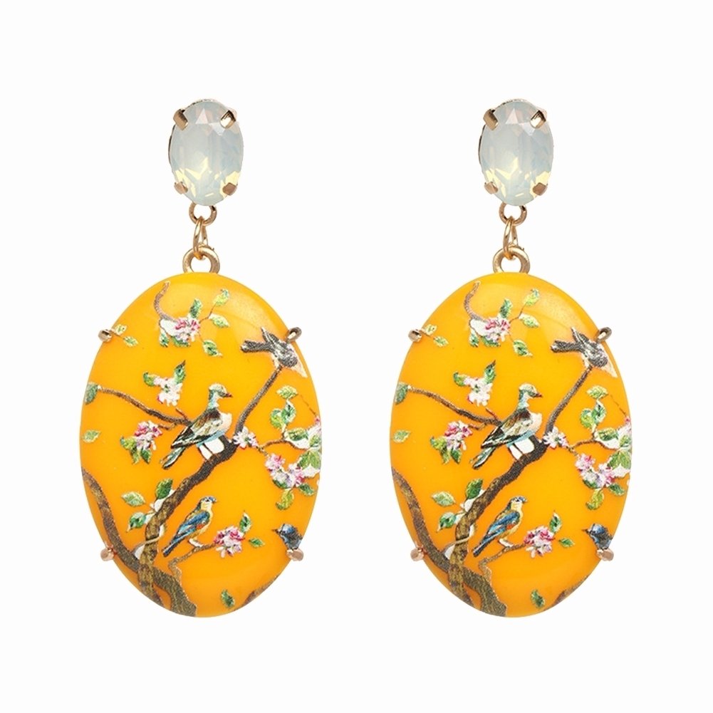 Retro Women Floral Oval Faux Gemstone Dangle Earrings Eardrop Party Jewelry Image 1