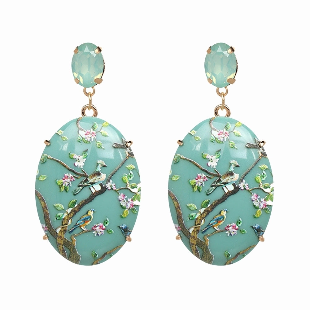 Retro Women Floral Oval Faux Gemstone Dangle Earrings Eardrop Party Jewelry Image 3