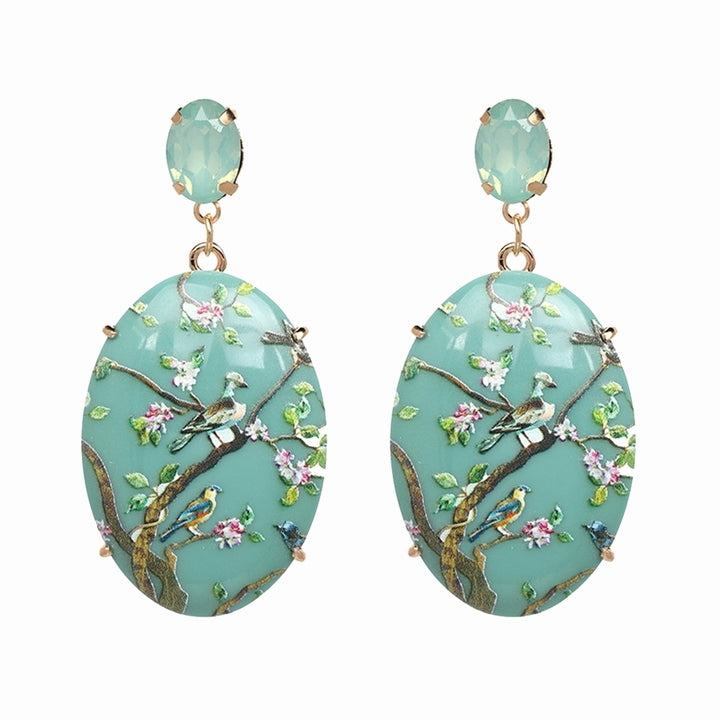 Retro Women Floral Oval Faux Gemstone Dangle Earrings Eardrop Party Jewelry Image 3