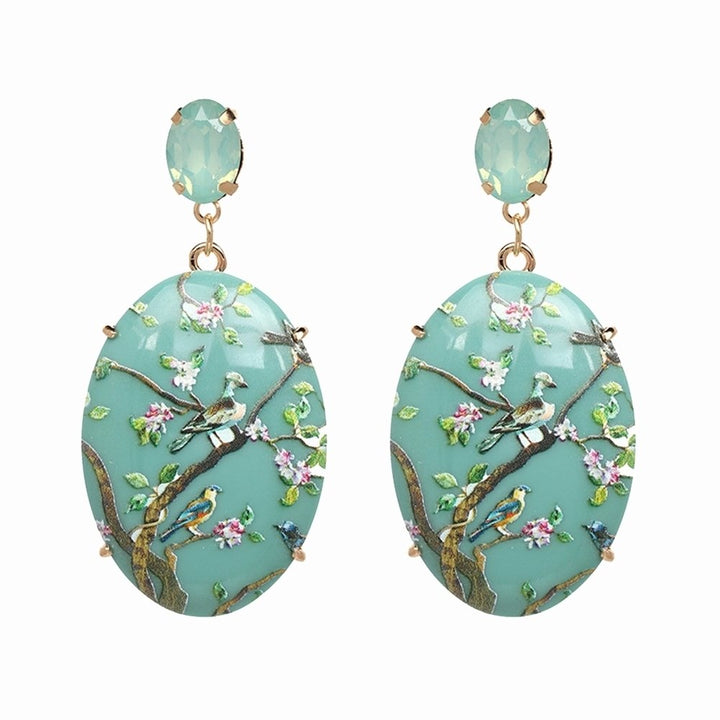 Retro Women Floral Oval Faux Gemstone Dangle Earrings Eardrop Party Jewelry Image 1