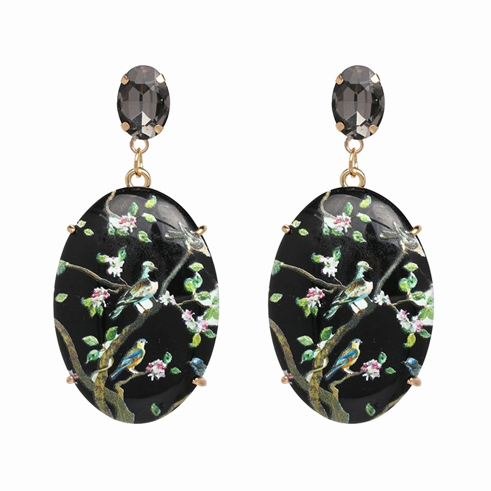 Retro Women Floral Oval Faux Gemstone Dangle Earrings Eardrop Party Jewelry Image 4