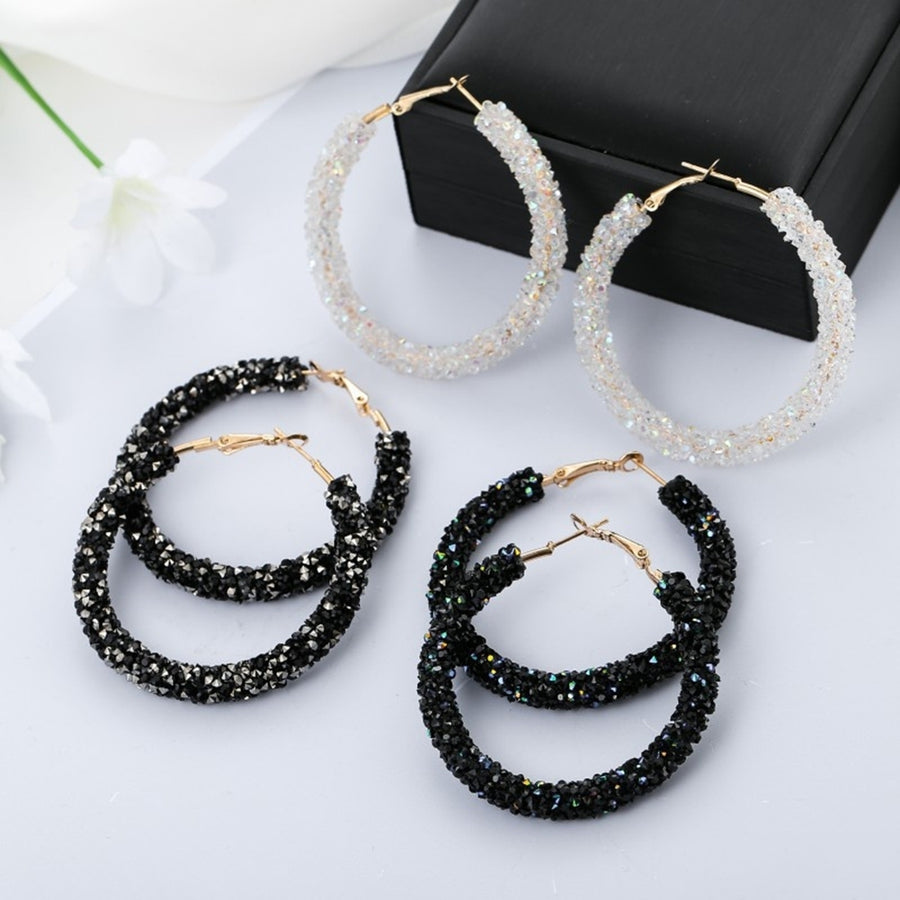 Fashion Women Circle Shape Rhinestone Inlaid Statement Hoop Earrings Jewelry Image 1