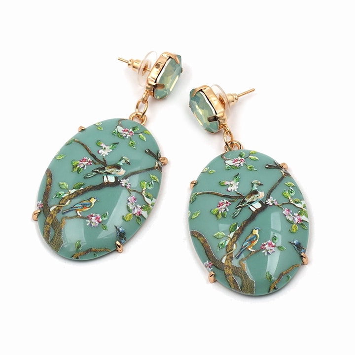 Retro Women Floral Oval Faux Gemstone Dangle Earrings Eardrop Party Jewelry Image 7