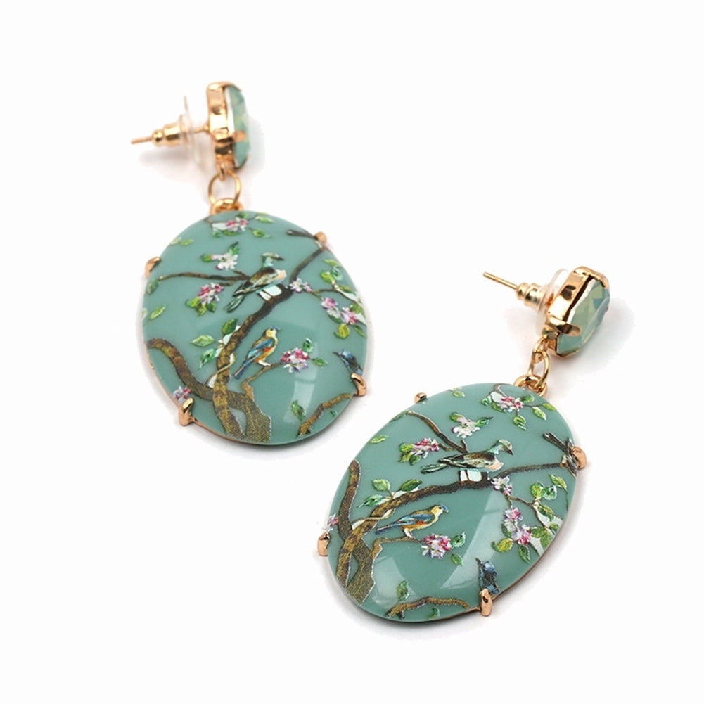 Retro Women Floral Oval Faux Gemstone Dangle Earrings Eardrop Party Jewelry Image 8