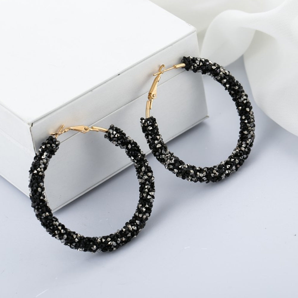 Fashion Women Circle Shape Rhinestone Inlaid Statement Hoop Earrings Jewelry Image 3