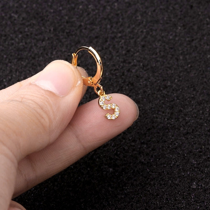 1Pc Women Fashion Cubic Zircon Inlaid Letters Hoop Clip Earring Piercing Jewelry Image 2