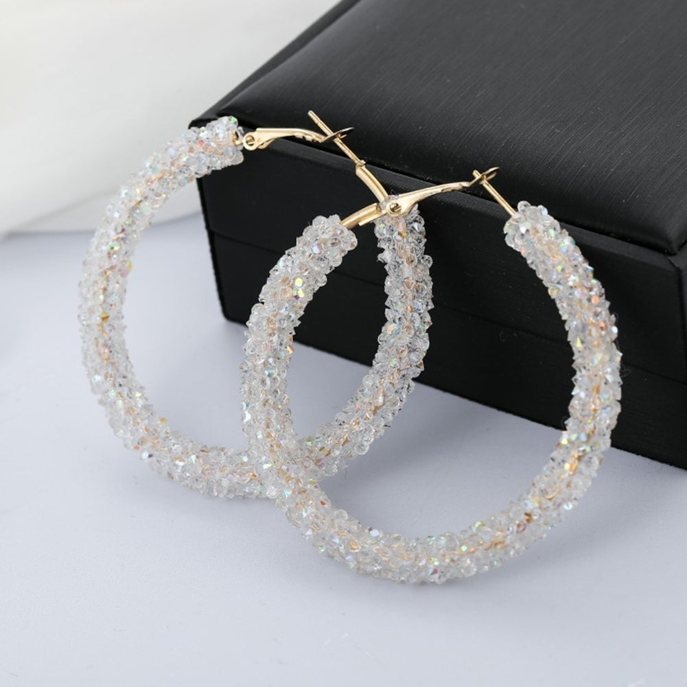 Fashion Women Circle Shape Rhinestone Inlaid Statement Hoop Earrings Jewelry Image 4