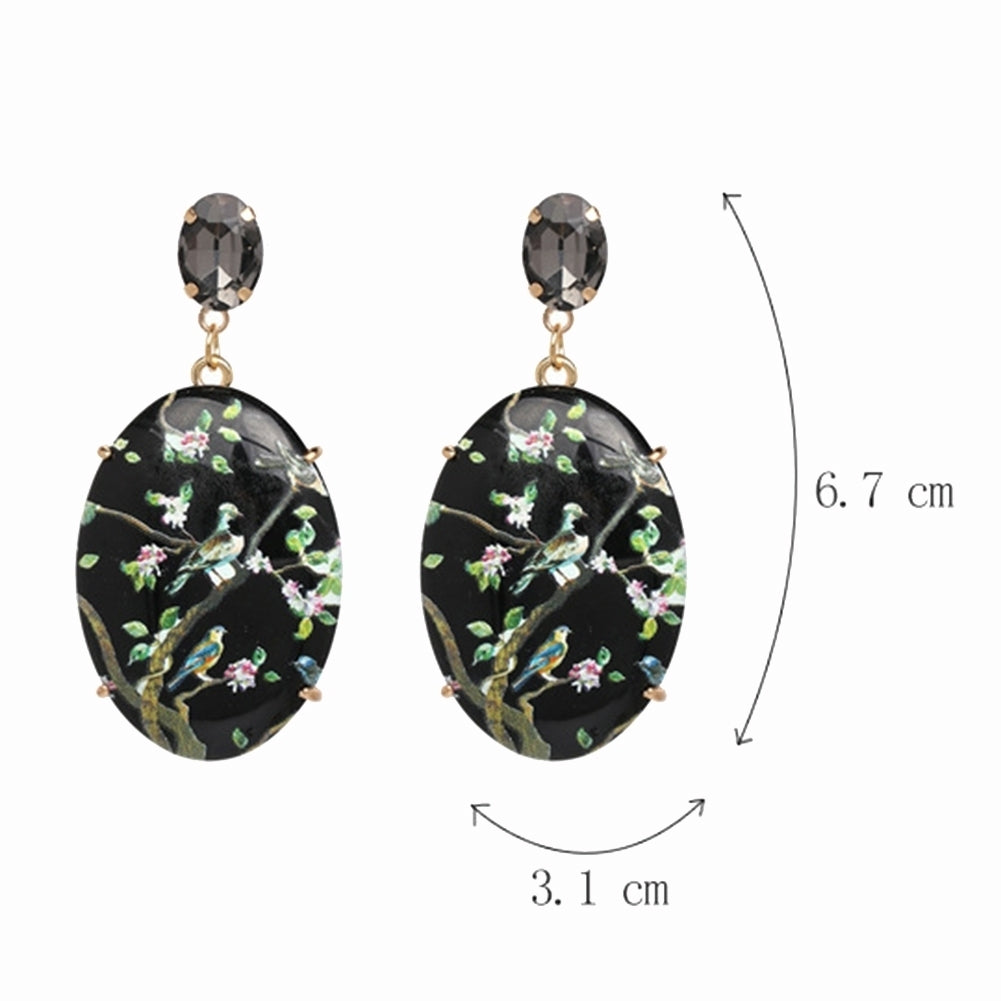 Retro Women Floral Oval Faux Gemstone Dangle Earrings Eardrop Party Jewelry Image 10