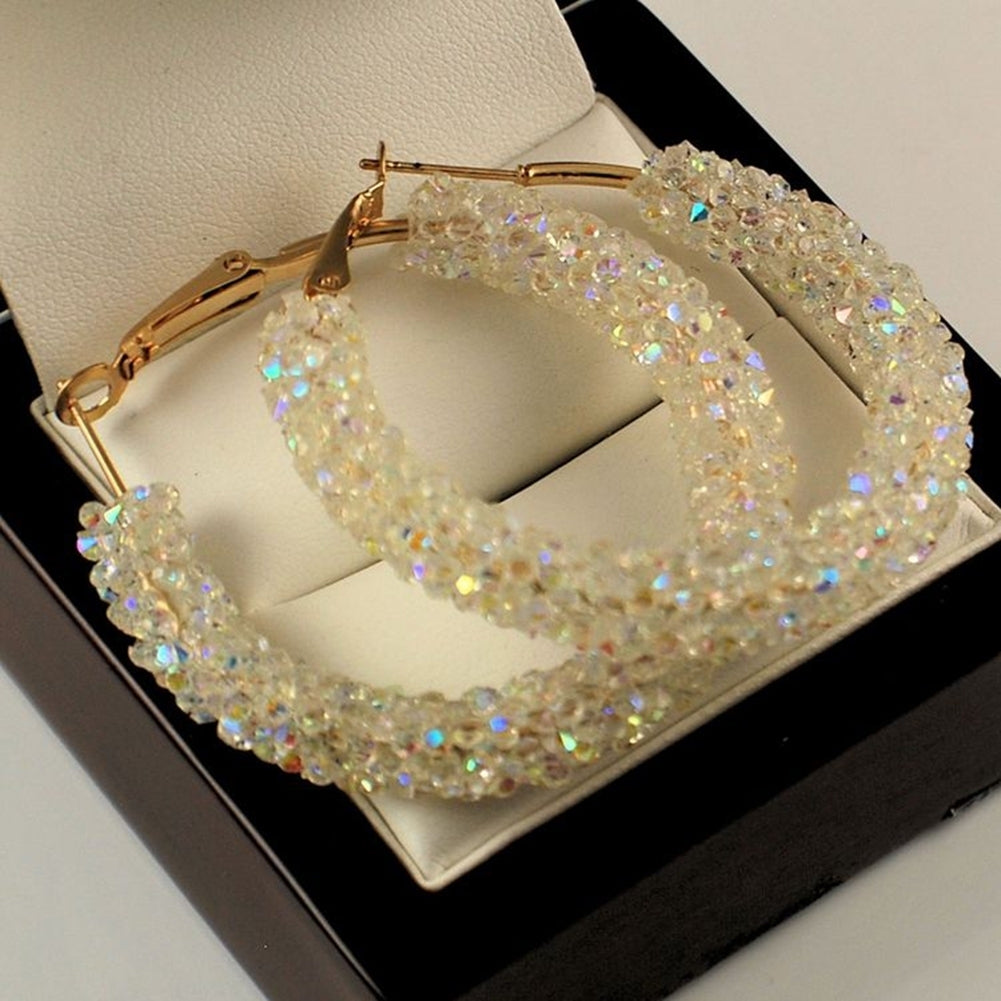 Fashion Women Circle Shape Rhinestone Inlaid Statement Hoop Earrings Jewelry Image 8