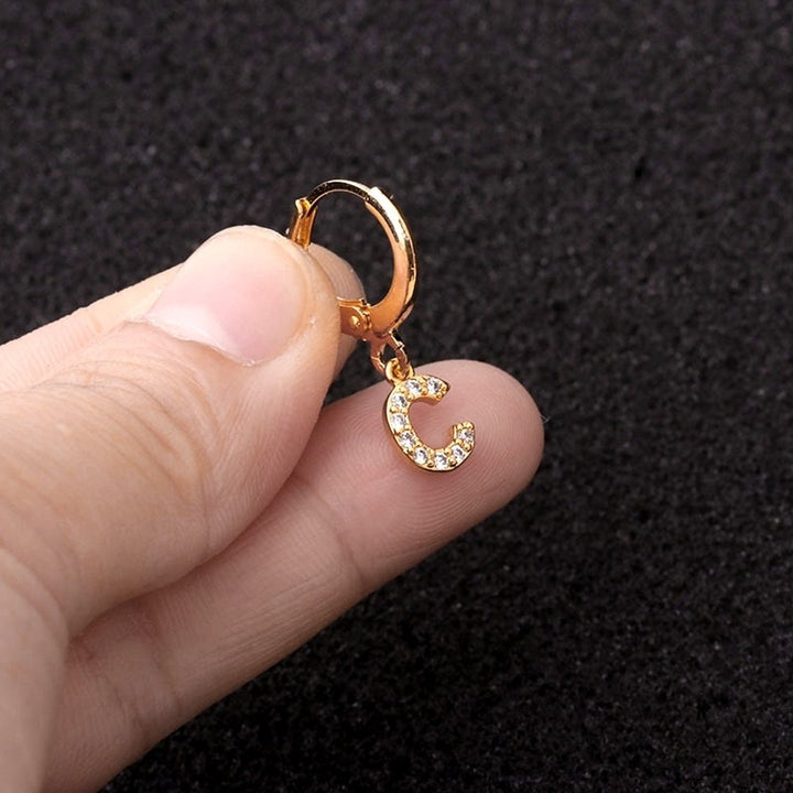 1Pc Women Fashion Cubic Zircon Inlaid Letters Hoop Clip Earring Piercing Jewelry Image 8