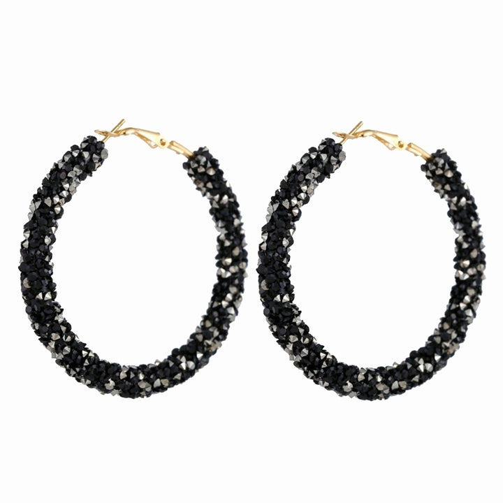 Fashion Women Circle Shape Rhinestone Inlaid Statement Hoop Earrings Jewelry Image 10