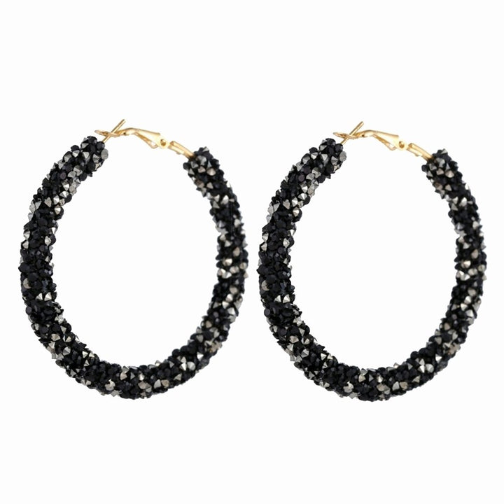 Fashion Women Circle Shape Rhinestone Inlaid Statement Hoop Earrings Jewelry Image 1