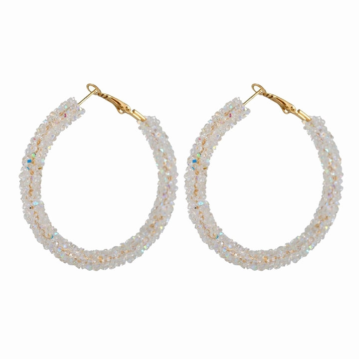 Fashion Women Circle Shape Rhinestone Inlaid Statement Hoop Earrings Jewelry Image 11