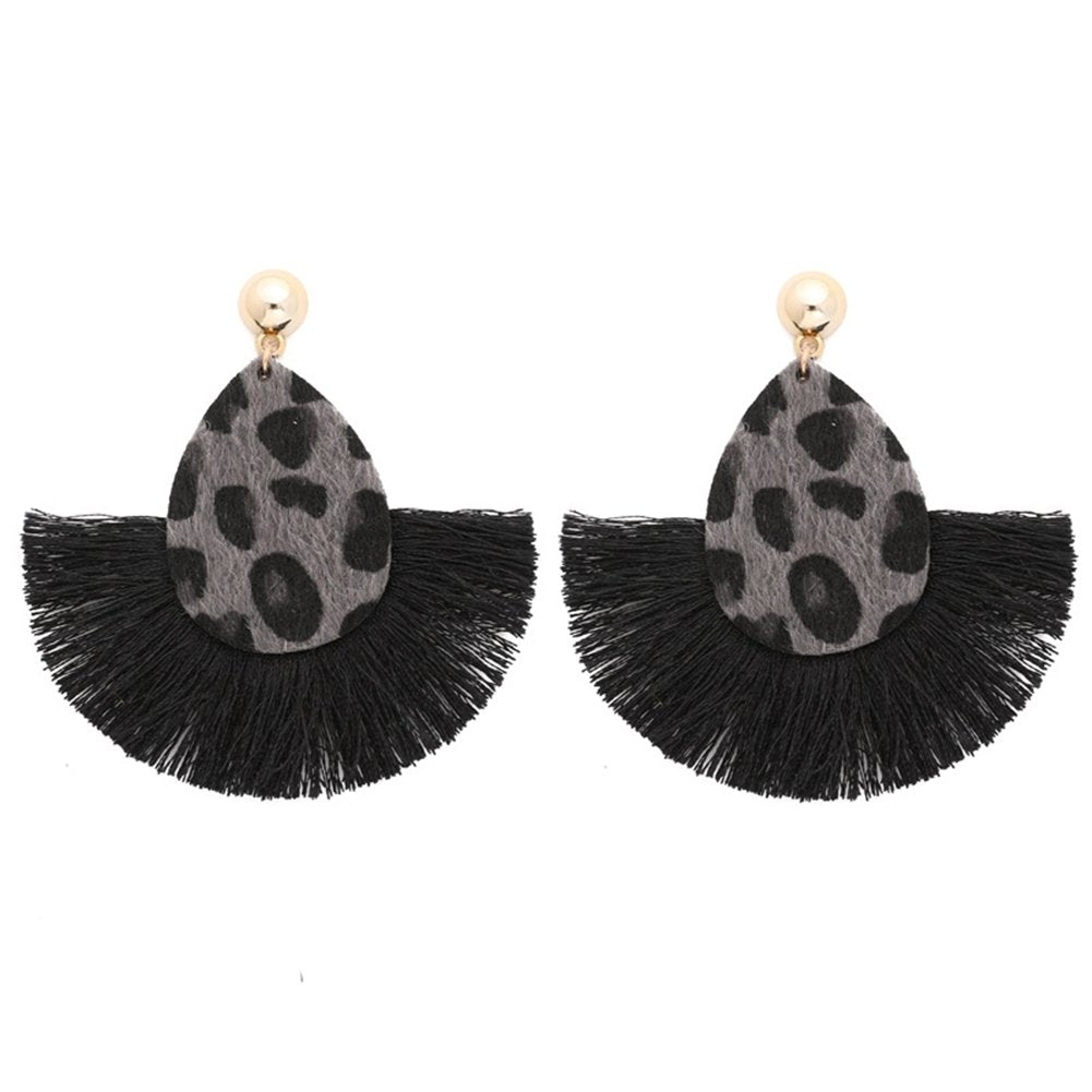 Fashion Women Leopard Fan Tassel Long Drop Stud Earrings Statement Jewelry Gift Image 2