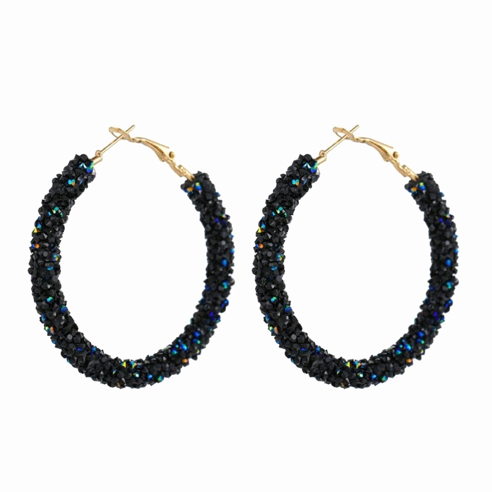 Fashion Women Circle Shape Rhinestone Inlaid Statement Hoop Earrings Jewelry Image 12