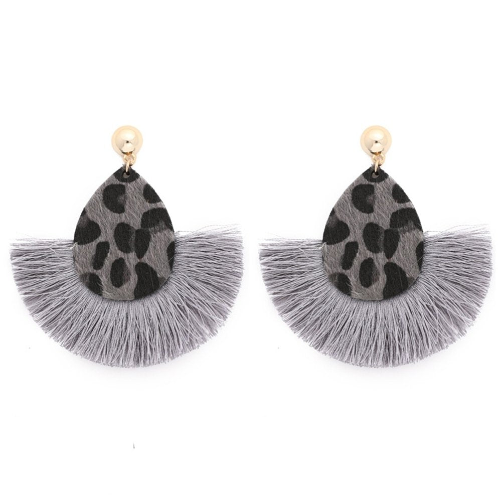 Fashion Women Leopard Fan Tassel Long Drop Stud Earrings Statement Jewelry Gift Image 4