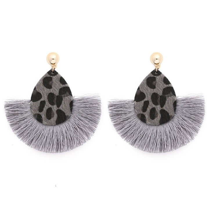 Fashion Women Leopard Fan Tassel Long Drop Stud Earrings Statement Jewelry Gift Image 4