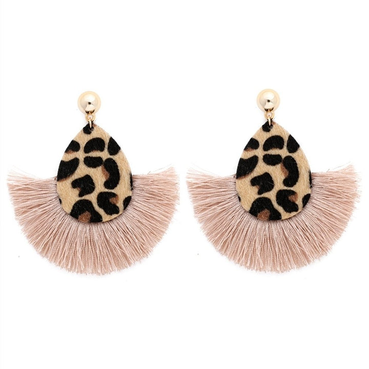 Fashion Women Leopard Fan Tassel Long Drop Stud Earrings Statement Jewelry Gift Image 4