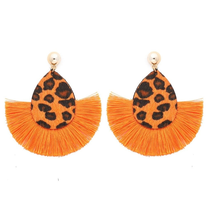 Fashion Women Leopard Fan Tassel Long Drop Stud Earrings Statement Jewelry Gift Image 6