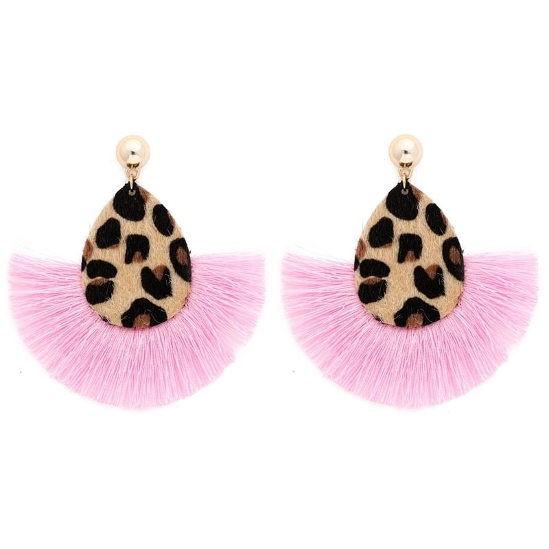 Fashion Women Leopard Fan Tassel Long Drop Stud Earrings Statement Jewelry Gift Image 7