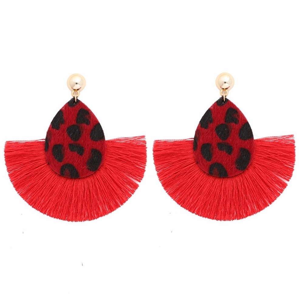 Fashion Women Leopard Fan Tassel Long Drop Stud Earrings Statement Jewelry Gift Image 8