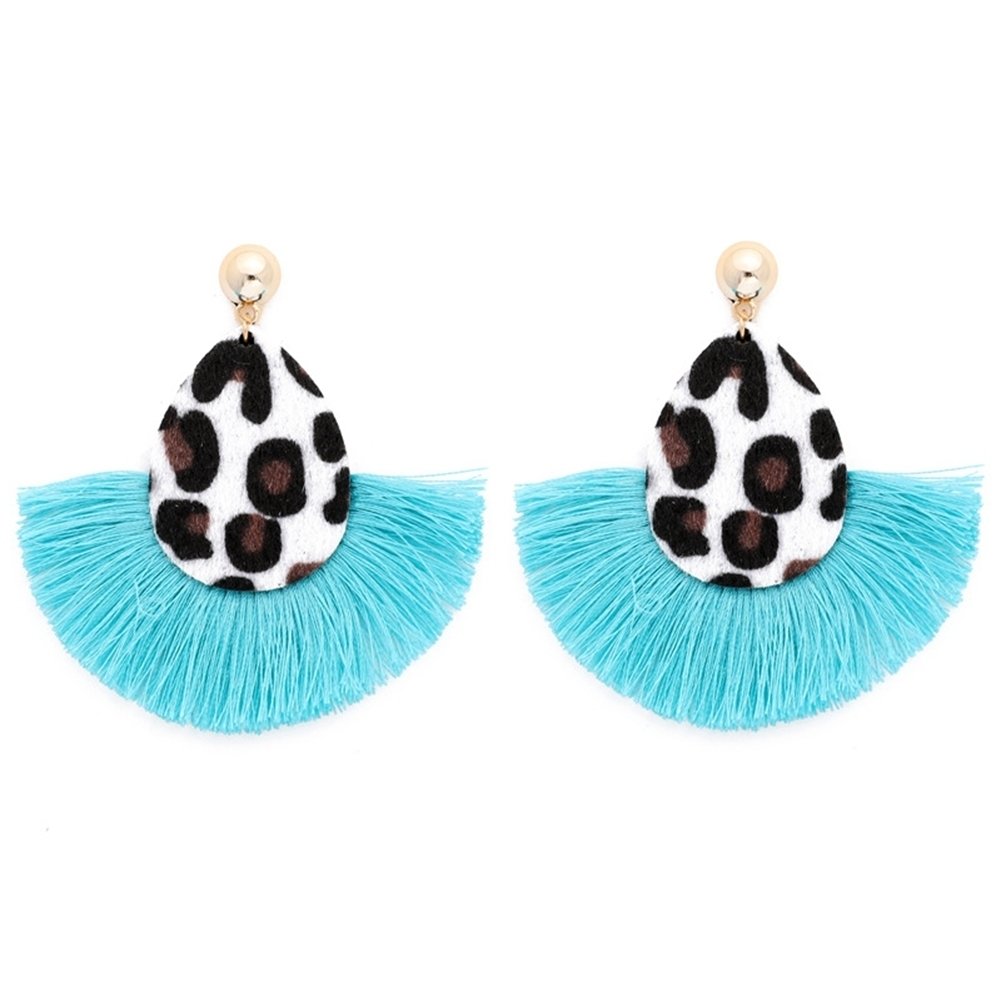 Fashion Women Leopard Fan Tassel Long Drop Stud Earrings Statement Jewelry Gift Image 9